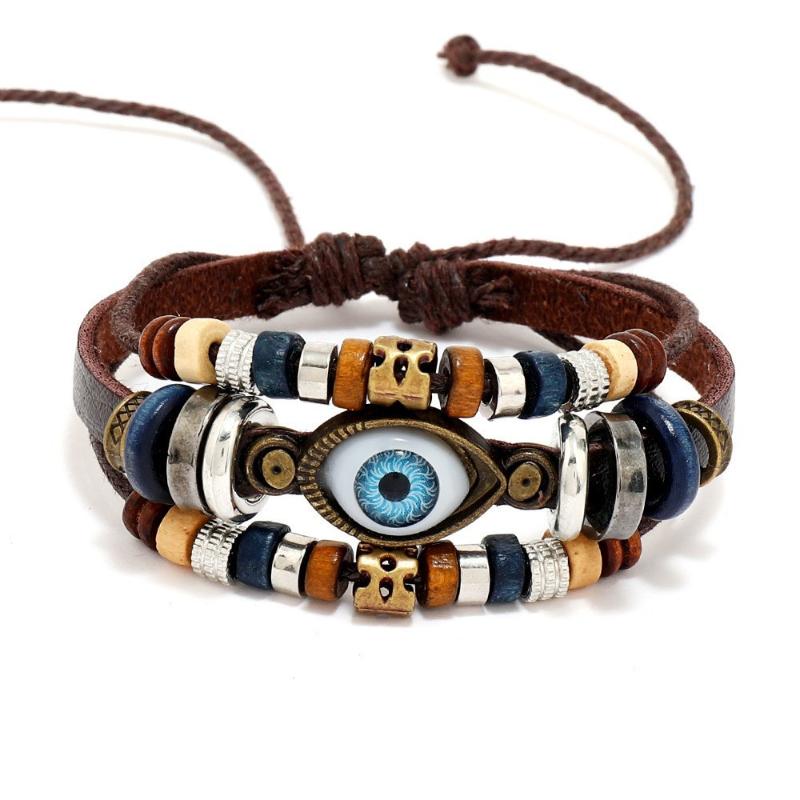 Boho Multilayer Leather Bracelets Evil Eye Charm Beads Bracelet Bangle For Women Men Vintage Punk Wrap Set
