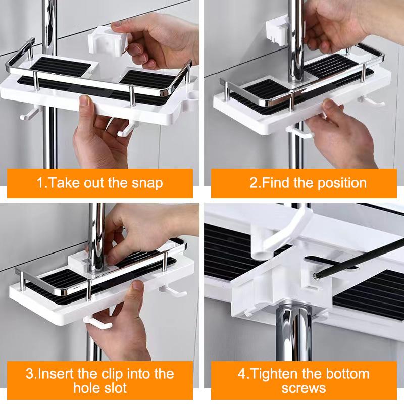 Sprchový úložný držák Zdarma Děrování Šampon podnos Stojan Zvedací tyč Koupelnový úložný organizér Koupelna Sprchová police XYZ