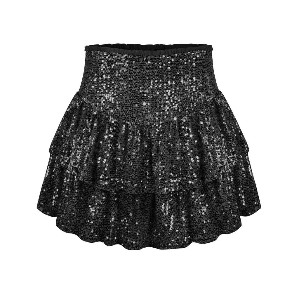 European & American Autumn Sequin Pleated Mini Skirt - Sexy & Solid Color