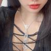 Luxury Rhinestone Tie Shape Pendant Necklace, Sparkling CZ Hollow Choker, Elegant Bridal Wedding Party Jewelry for Women