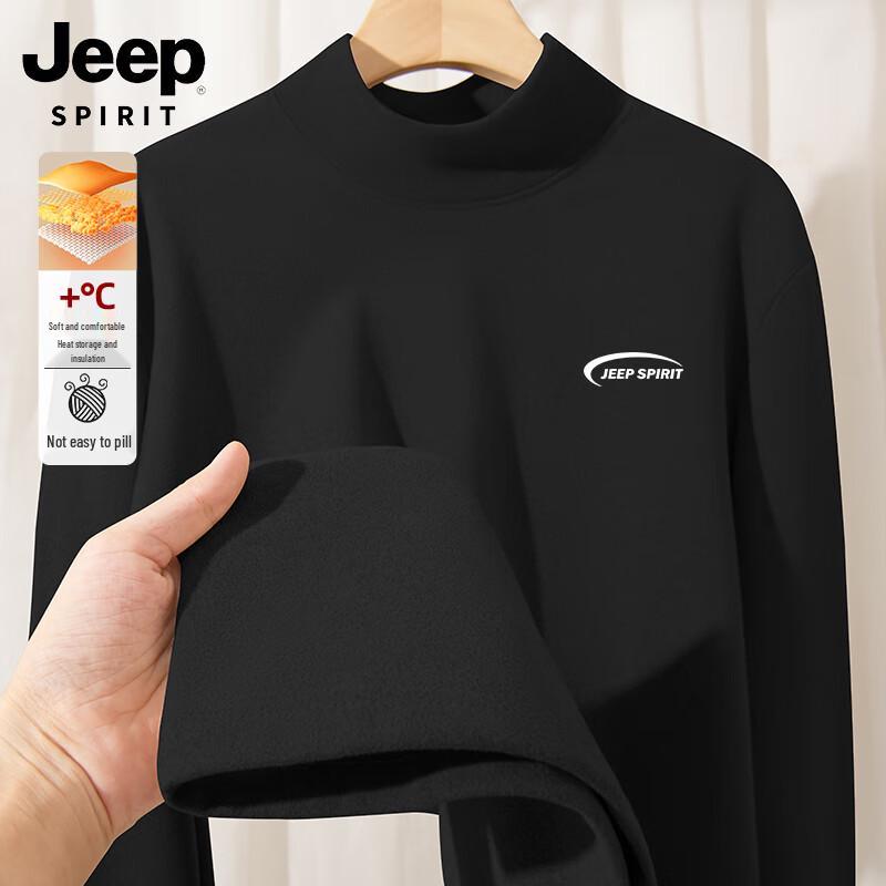 JEEP SPIRIT Men s Fleece-Lined Semi-High Collar Long Sleeve T-Shirt 3XL