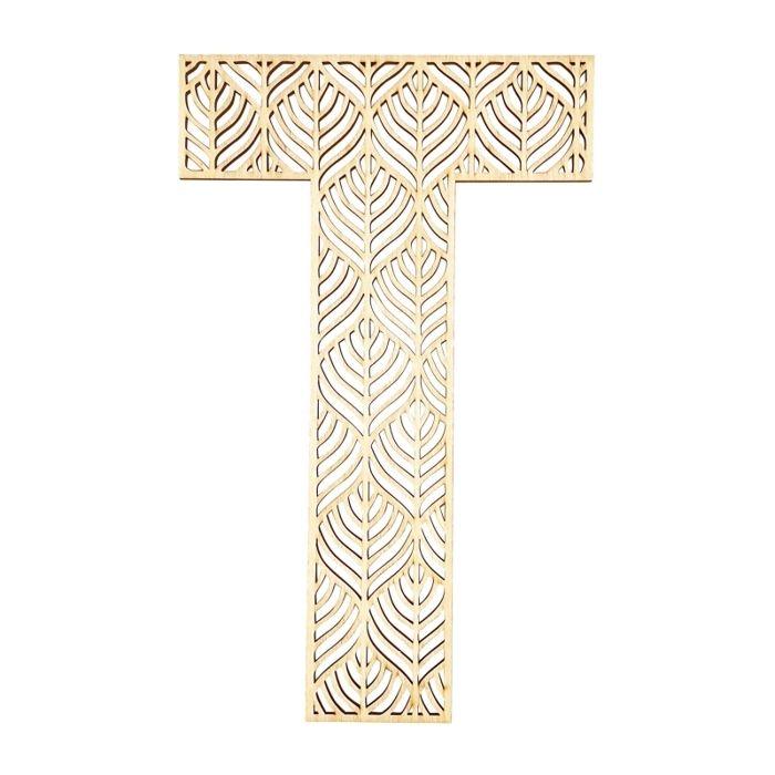 Grande lettre en bois - T - Bois - Ajouré - A décorer - 24 cm - Loisirs créatifs