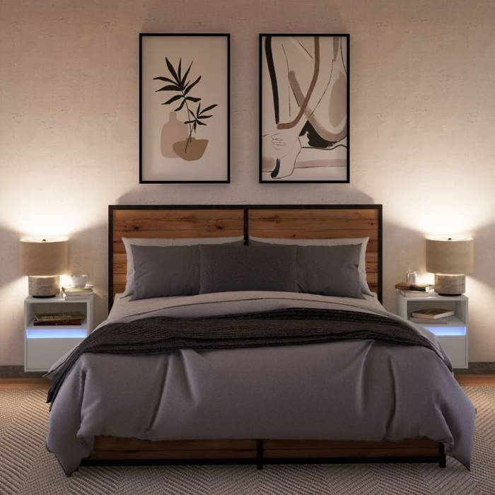 Table de chevet murale - Maison Exclusive - 2 pcs - Lumières LED RVB - Bois d'ingénierie - Blanc