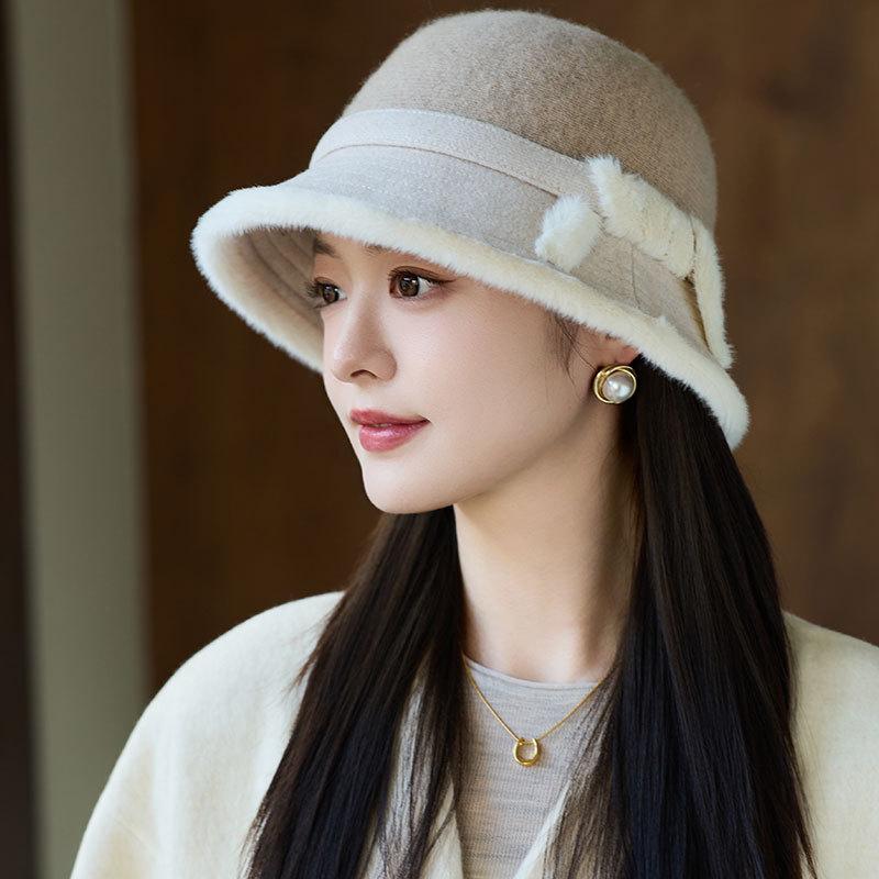 Mode Wolle Retro Fischerhut Herbst und Winter Damen Warmer Plüsch Beckenhut