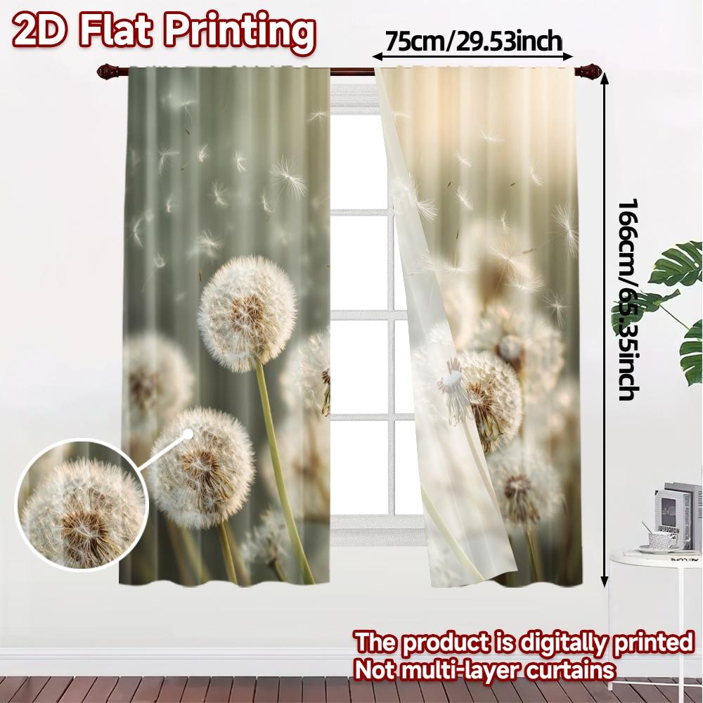 2pcs   2D FLAT PRINTING Curtains (Without Rod) Dandelion Bliss Popular Minimalist Curtains Semi-Sheer Curtains Decorations For