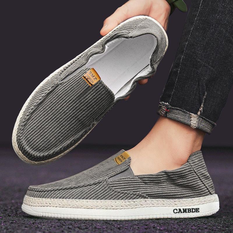 Summer new casual men's shoes corduroy lazy one-pedal fashionable flat-bottomed comfortable lightweight walking trendy shoes
