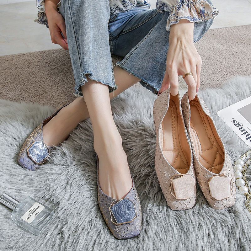 Square Toe Shoes for Women Slip-on Blue Woman Flats Trends 2025 Cotton Designer Luxury Y2k Fashion Aesthetic Casual 39 New In