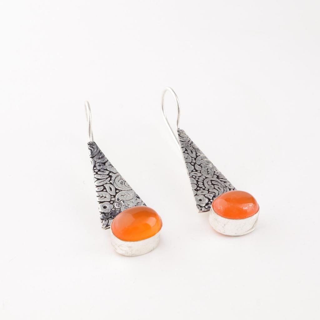 Natural Carnelian Gemstone 925 Sterling Silver Jewelry Handcrafted Earrings 1.9" EE-165-22