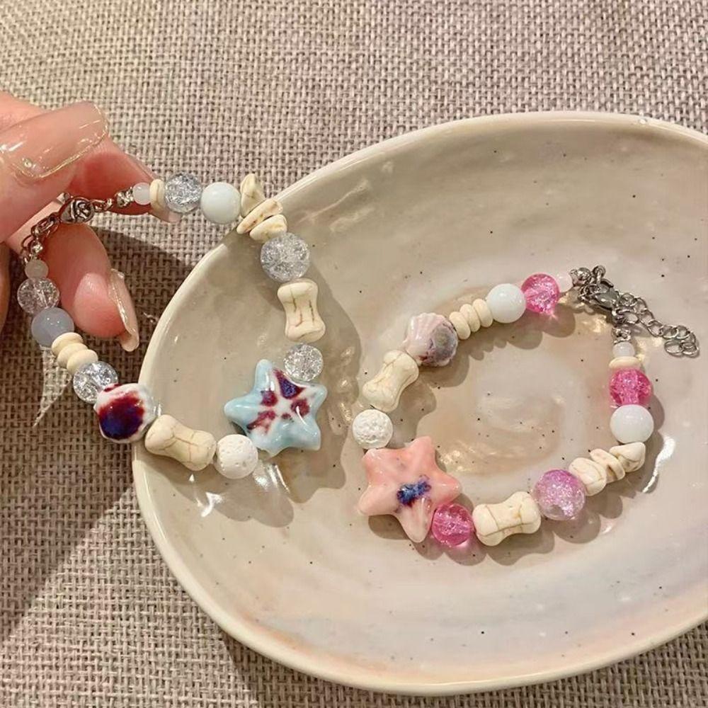 Y2K Starfish Bracelet Adjustable Beaded Bangle Cute Colorful Beaded Bracelets  Marine Accessories