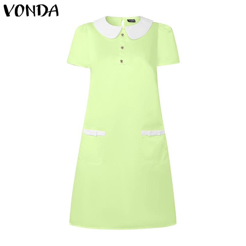 

VONDA Женское элегантное платье А-силуэта с лацканами и короткими рукавами из гладкого искусственного шелка S зелёный