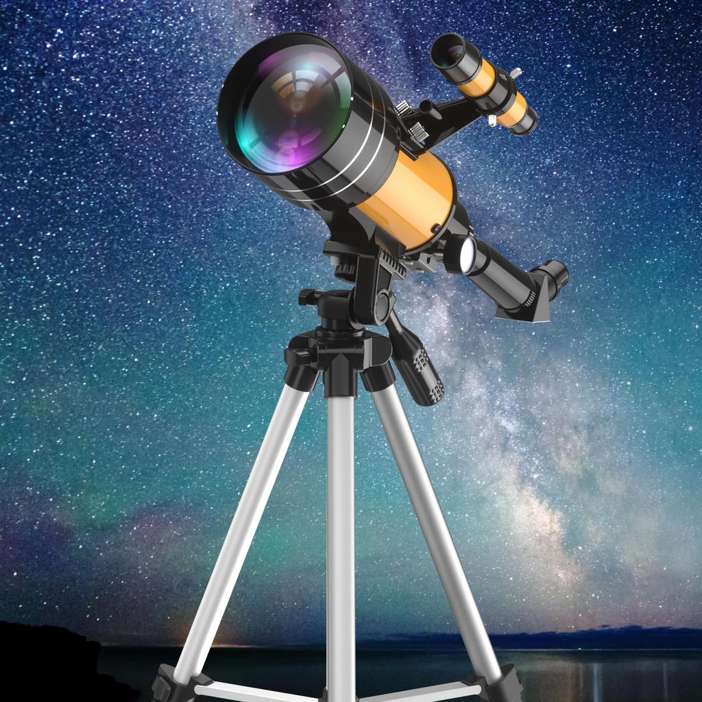 Astronomical Telescope for Kids and Beginners [Stainless Steel Telescopic Tripod] with 70mm Large Aperture, 400mm Focal Length, FMC Optical Lens,
