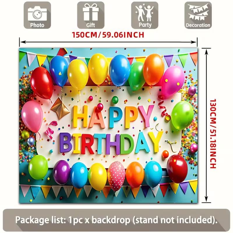 2D Children Birthday Backdrop Colorful Letter Balloon Photoshoot Background
