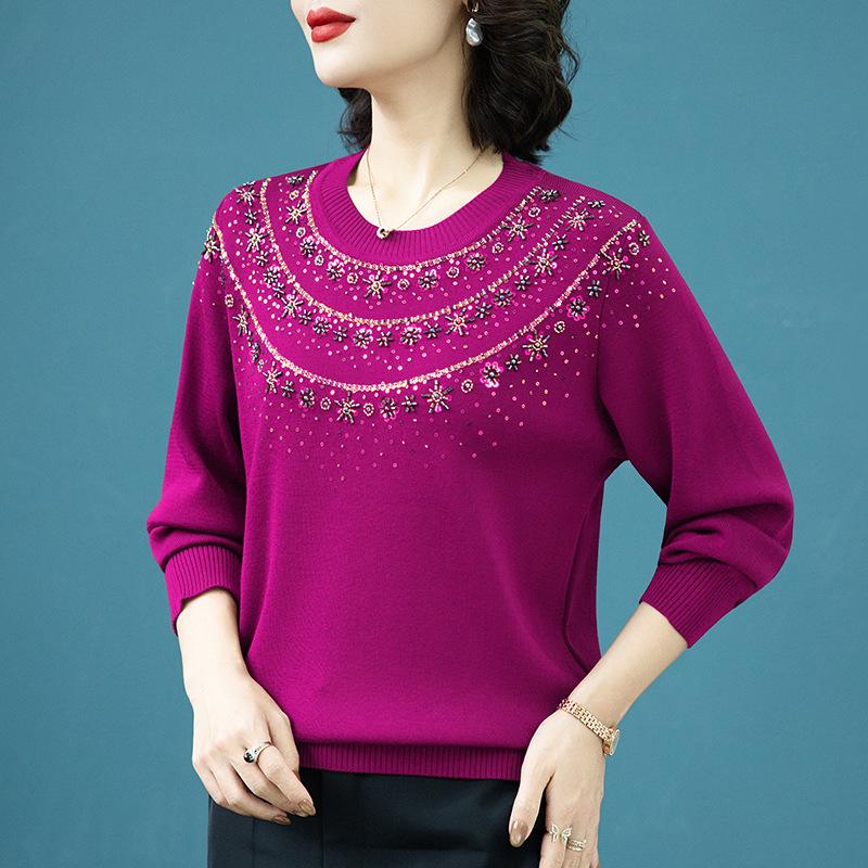 

Mom s 2026 Stylish Red Knitwear Top for Spring & Autumn - Long-Sleeved Sweater for Middle-Aged & Elderly Women XL (Recommended 100-130 lbs)