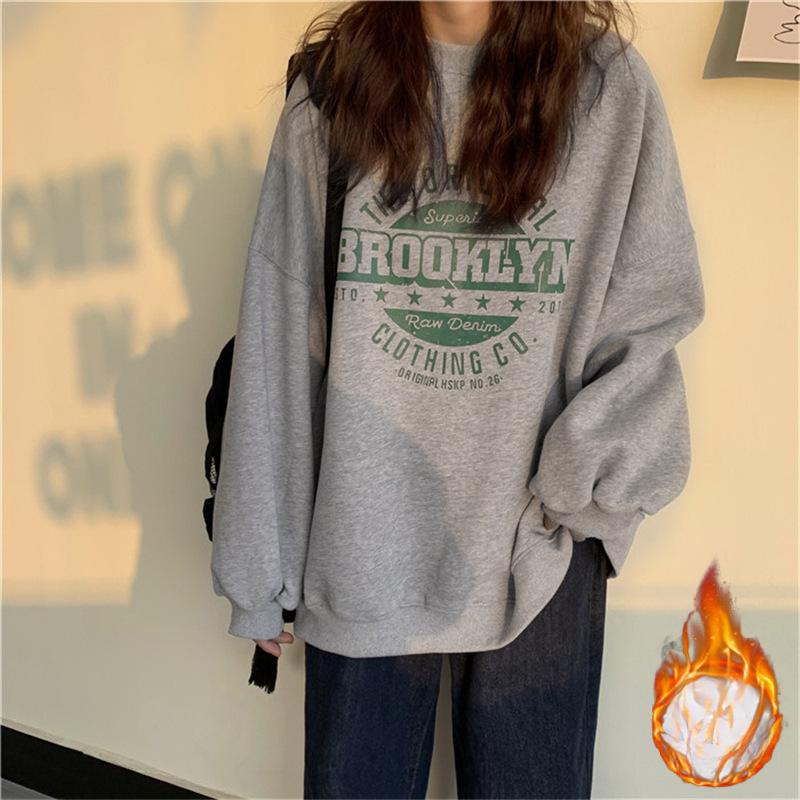 Zesílená korejská mikina pro ženy s kulatým výstřihem, nápisy, pohodlný střih, základní blůza pro páry pro ženy, dámské oblečení