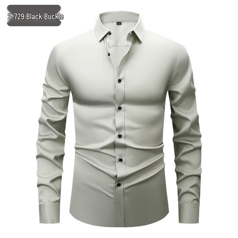 Men's White Four-Way Stretch Wrinkle-Resistant Long Sleeve Shirt - Formal and Casual Plus Size