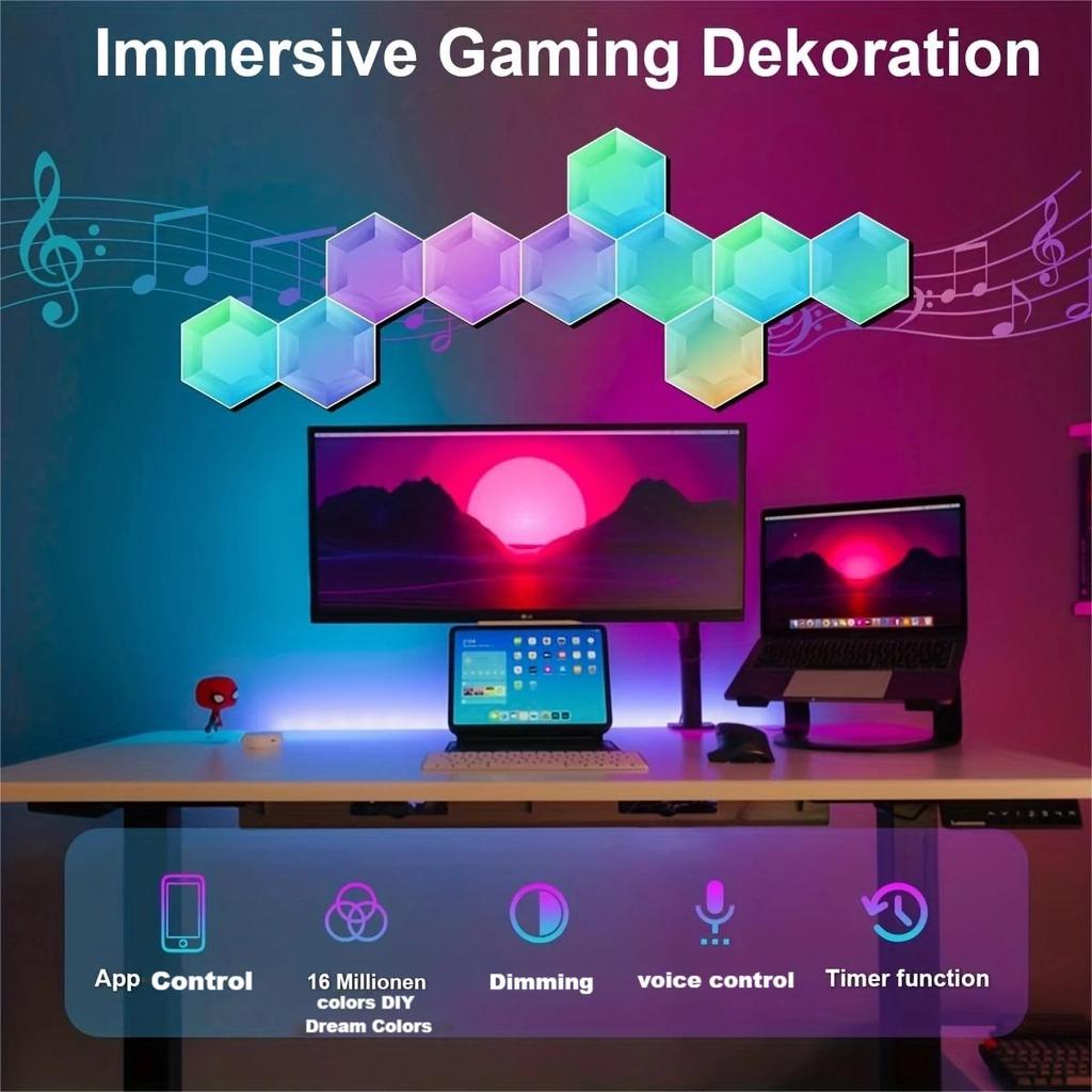 LED Hexagonal Quantum Lamp Smart Wall Panel Light RGBIC RGB Dream Color Smart APP Control  Voice Control Music Sync Work