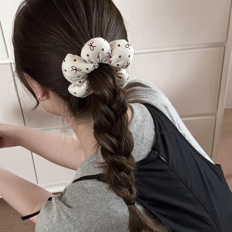 Koreański Styl Urocza Mała Gumka do Włosów z Kwiatkiem dla Kobiet Kokarda Love Wzór w Kratę Gumka do Włosów Elastyczna Opaska do Włosów Akcesoria do Włosów
