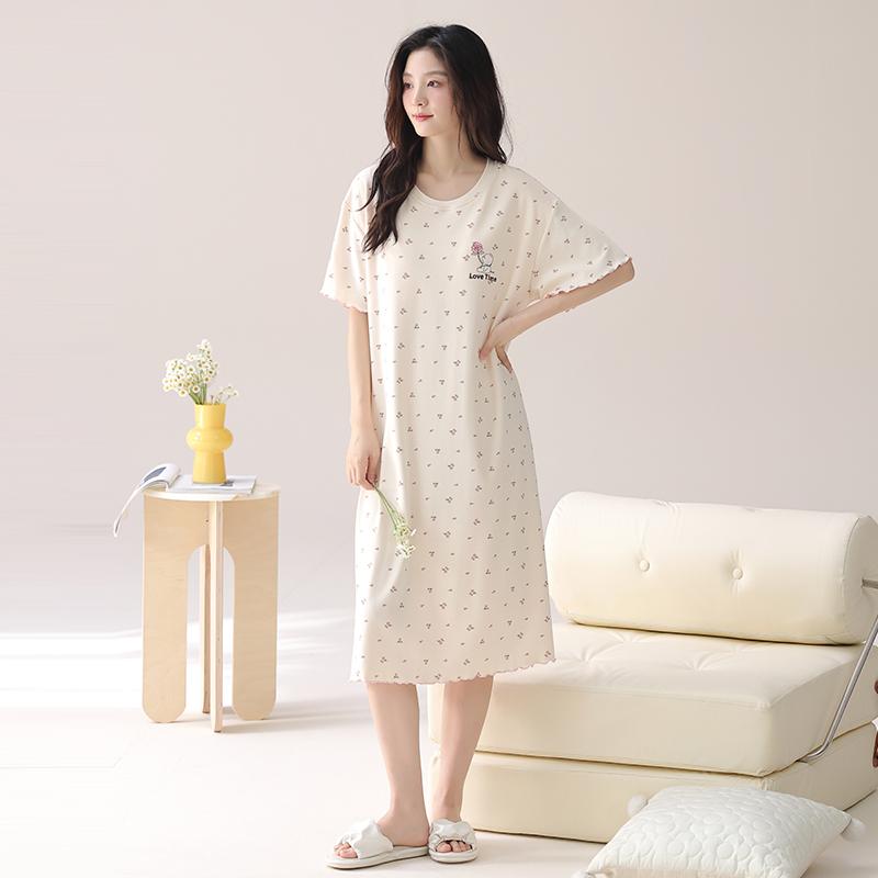Fenteng [100% Cotton with Chest Cushion] 26 Year Spring/summer Round Neck Nightgown Dress Can Be Worn As Sleepwear for Women