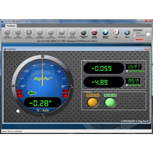 Digi-Pas DWL3000XY 2-Axis High Precision Digital Level, Angle Meter, Inclinometer, Bluetooth, 0.01 Degree