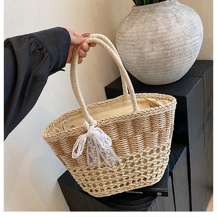 New Straw Bag Portable Vacation Beach Tote Bag Woven Bag Women's Large-capacity Vegetable Basket Bag