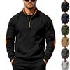 Men's Plus Size Lined Half Zip Sweatshirt with Patch and Stand Collar, Loose Fit Casual Pullover