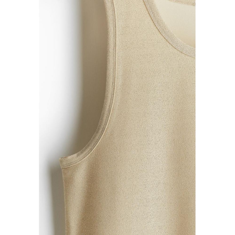 H M Metallic Sleeveless Top Regular Fit Beige