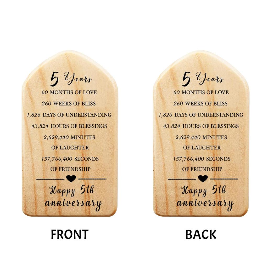 5 Years Anniversary Wind Chime, Happy 5th Anniversary Gift, 5 Years of Marriage, Wood Wedding Anniversary Keepsake for Couples Husband Wife,