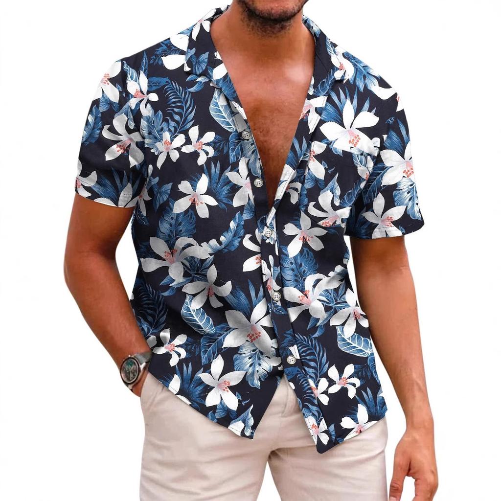 Summer Flower Shirt Men'S Beach Vintage Casual Tk3D Digital Printing Short Sleeve Men'S Large Size Shirt