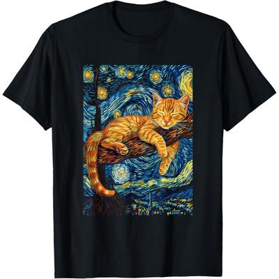 Cat Starry Night Van Gogh Cat For Cat Lover Cat Mom Cat Dad T-Shirt(1)