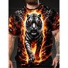 Men's Fire Tiger 3D Printed T-Shirt Casual Short Sleeve Crewneck Top Cool Flame White Tiger Graphic Tee Hip Hop Style Dark Streetwear Fashion Apparel