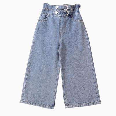 Spring Autumn Girls' Wide-Leg Jeans Girl Loose Double Waist Trousers Girls' Wide-Leg Jeans Versatile Style Big Kids Leisure Wide Leg Pants