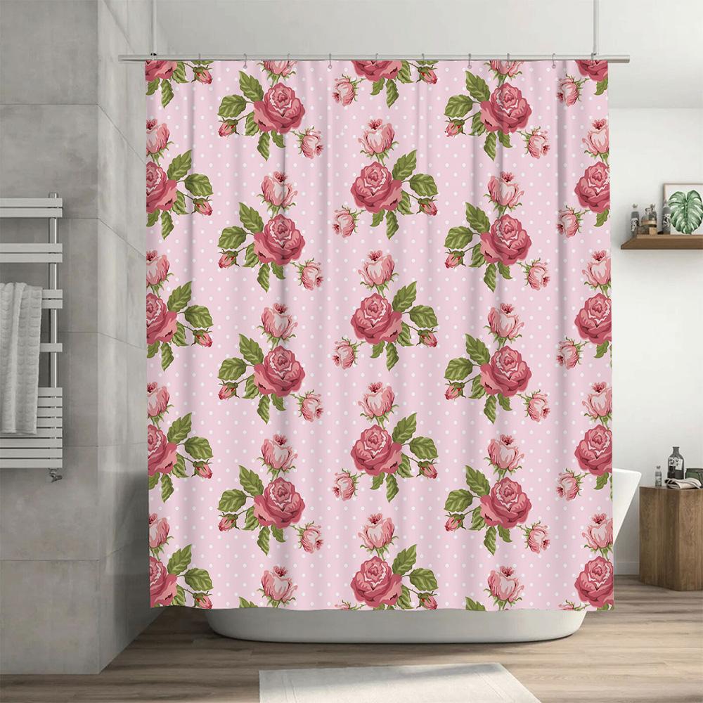 Vintage Pink Floral Shower Curtain Bath Decor Waterproof Fabric Home Decoration Romantic Rose Garden Printing Wall Hanging for B