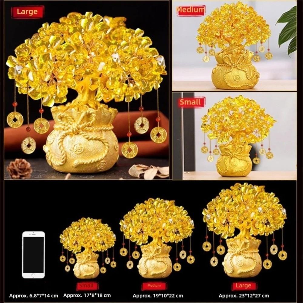 Yellow Crystal Lucky Money Tree Feng Shui Attract Wealth Crystal Wealth Tree Chinese Style Fortune Ornament New Year Decor