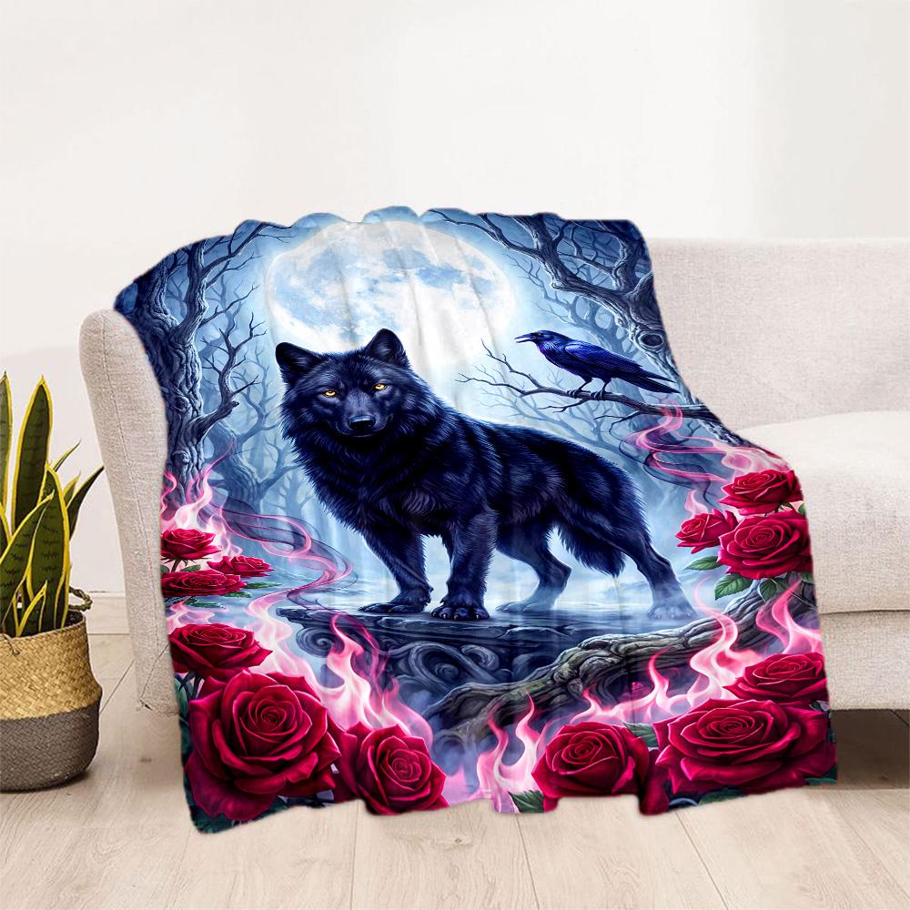 Wolf Moon Reflection Blanket,Suitable for sofas, offices, travel, living rooms, Gifts to relatives and friends, Blanket,Suitable for all seasons.