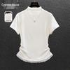Damen Slim Fit Plissiertes Halbhohes Kragen Kurzarm T-Shirt