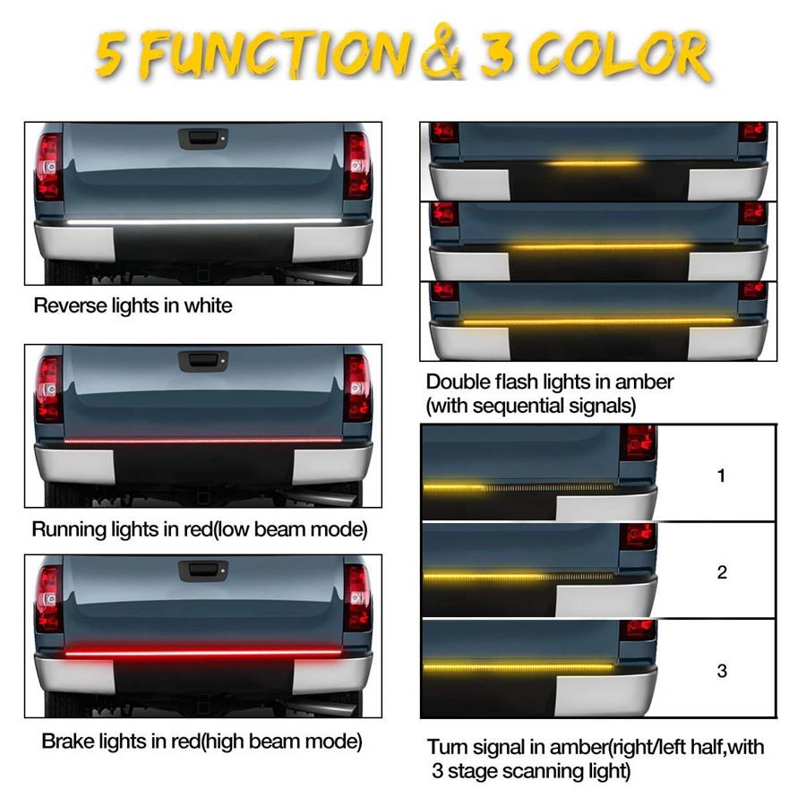 49" Triple Row LED Tailgate Light Bar Turn Signal / Brake / DRL / Reverse Lamp