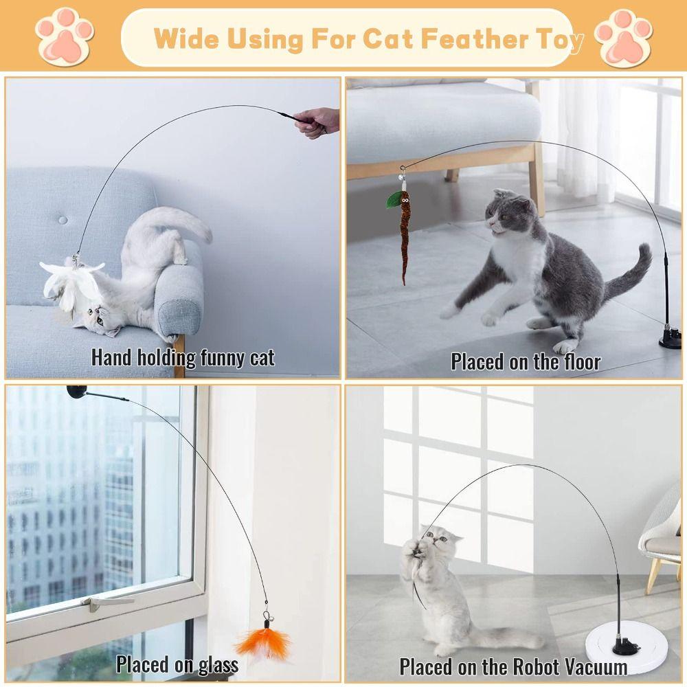Detachable Feathers Wand 80CM Kitten Toys With Super Suction Cup Cat Teasing Wand Cat Accesorios