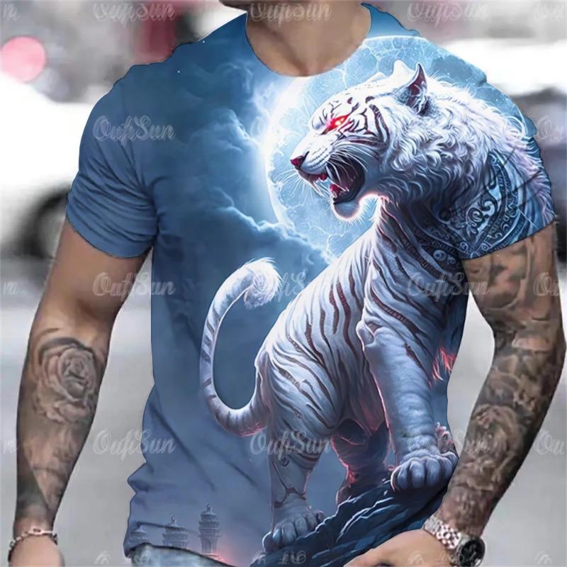 Tiger Print T-Shirt 3D Animal Men's Shirts Summer Short Sleeved Male Pullover Oversized T-shirts Casual Tops Tees Men Clothing