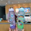 Summer Cartoon Astronaut Frosted Water Cup, Bouncing Lid Straw Cup, Portable Drawstring PC Plastic Cup, Astronaut Water Bottle