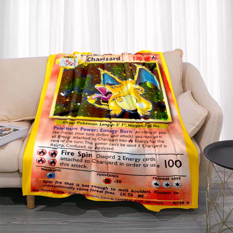 Cartoon Card Pokemon Pikachu Flannel Blanket Figures Home Sofa Lunch Break Blankets Children Student Blanket Nap Cover Kids Gift