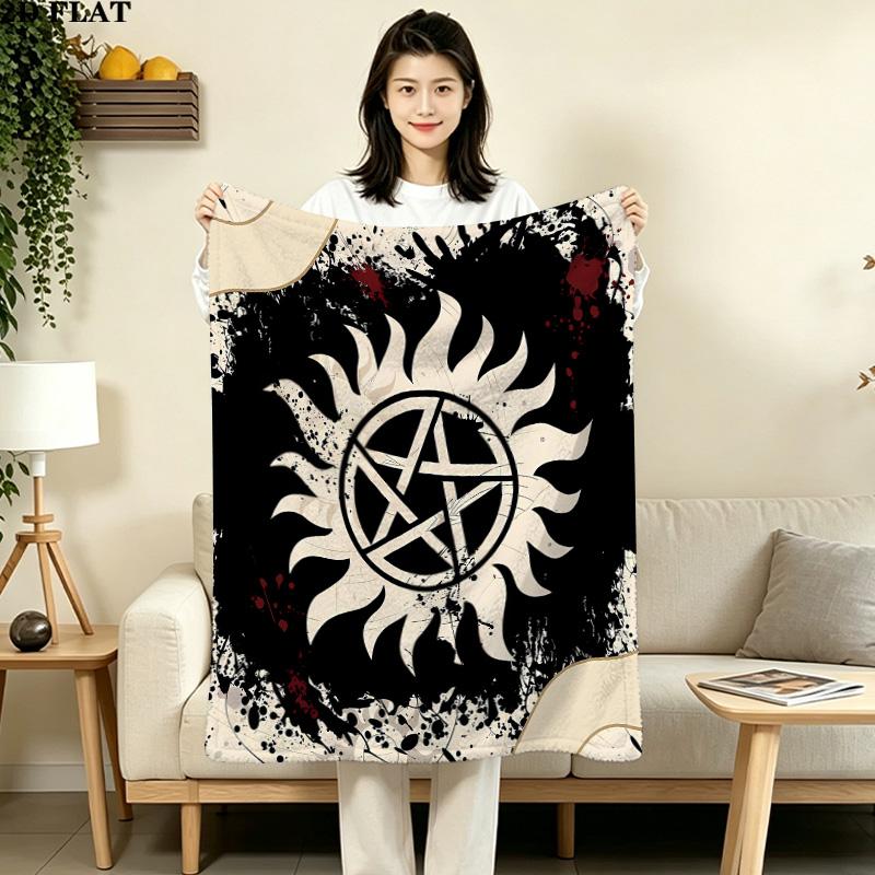 1PC Supernatural Patterned Flannel Blanket Suitable For All Seasons For Home Decor Warmth And Comfort Gifts Holiday Present