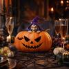Detailed Resin Ornaments Halloween Pumpkin Witch Figurine, Spooky Bat Tabletop Decor, Stable Hand Carved Base Mini Statue for Window Showcase