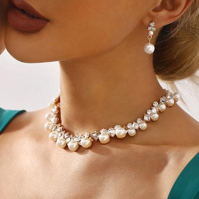 New Elegant Baroque Alloy Necklace Earrings Jewelry Set Fashion All Match Bridal Wedding Party Dress Accessories For Women