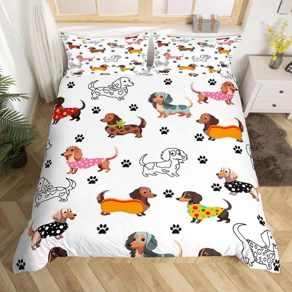 3D Print Dog Paw Print Bedding Set King Purple Galaxy Puppy Footprint Duvet Cover Pets Animal Themed Quilt Cover Set