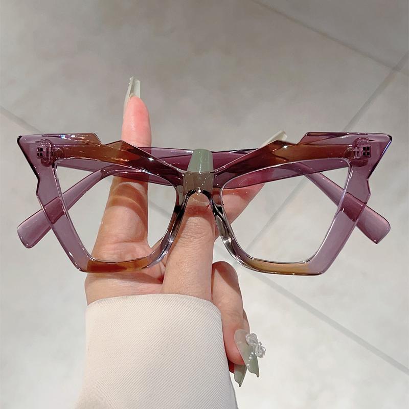 KAMMPT Retro Cat Eye Eyeglasses Female Stylish Large Multi-color Optical Frame Trendy Luxury Brand Designer Decor Glasses