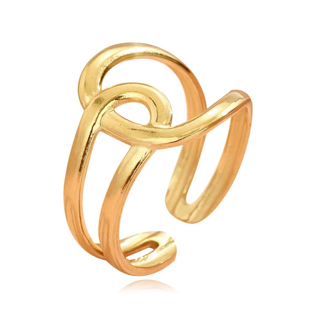 Geometric Lines Open Stainless Steel Ring in Gold-Plated Titanium