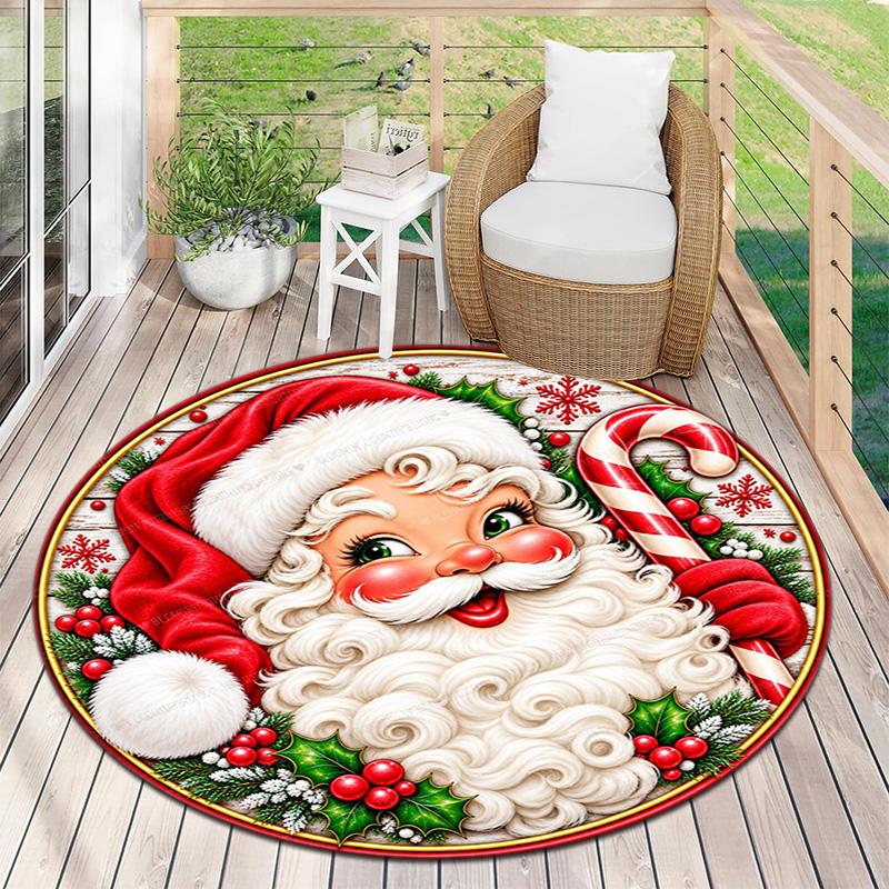 Cute Christmas Day Gift Bell Santa Claus Snowman Christmas Tree round rug Home Soft Decorative Anti slip Chair Mat Carpet Outdoor Floor Mat Carpet 106