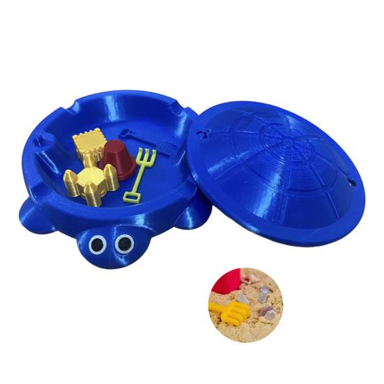 Mini Schildkröten-Sandkasten mit Deckel Sand Mini-Werkzeuge Zubehör 3D-gedruckte Schildkröte Sandaufbewahrungsbox Runder Behälter Kindersommer-Strandspielzeug