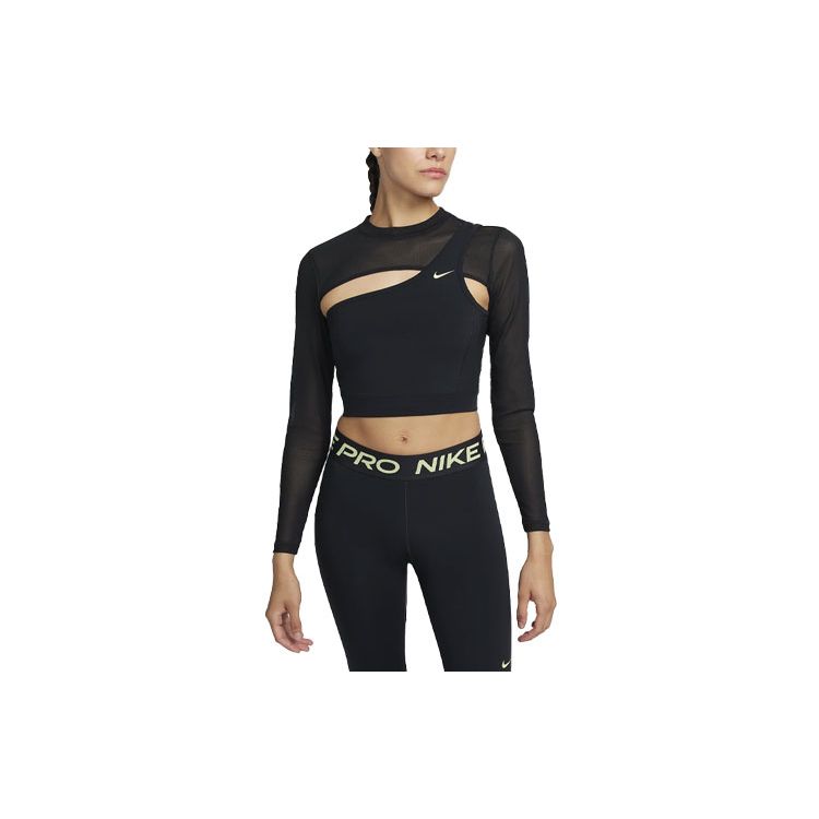 Nike Pro Solid Logo Wrap Round Neck Cropped Top Women Tops Black FB5683-010