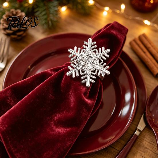 Rhinestone Table Settings Snowflake Napkin Ring, Metal Holder, Winter Decorative Rings Holiday Ring for Christmas Dinner Decor Wedding